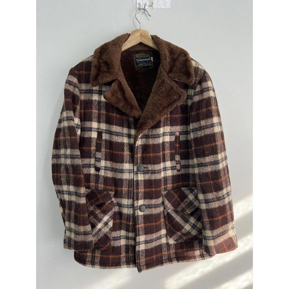 Vintage Jc Penney Towncraft Woolf Plaid Fur Coat Jacket